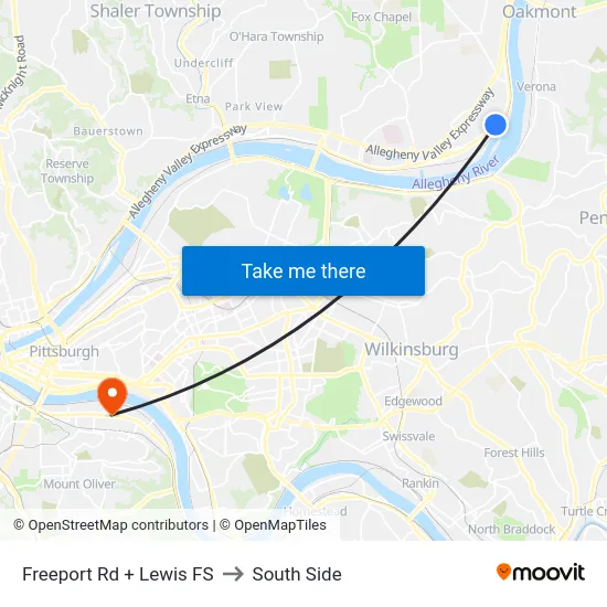 Freeport Rd + Lewis FS to South Side map