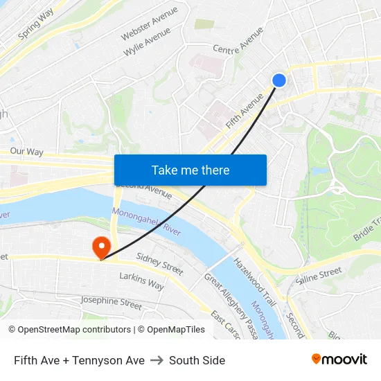 Fifth Ave + Tennyson Ave to South Side map