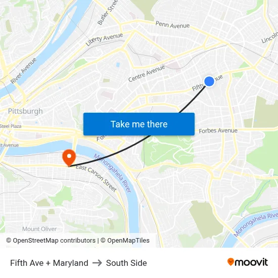 Fifth Ave + Maryland to South Side map