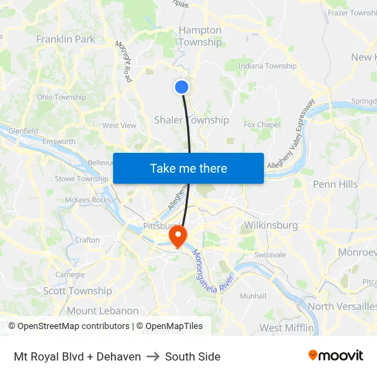 Mt Royal Blvd + Dehaven to South Side map