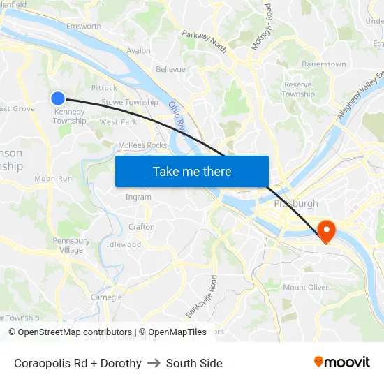 Coraopolis Rd + Dorothy to South Side map