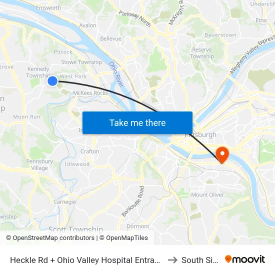 Heckle Rd + Ohio Valley Hospital Entrance to South Side map