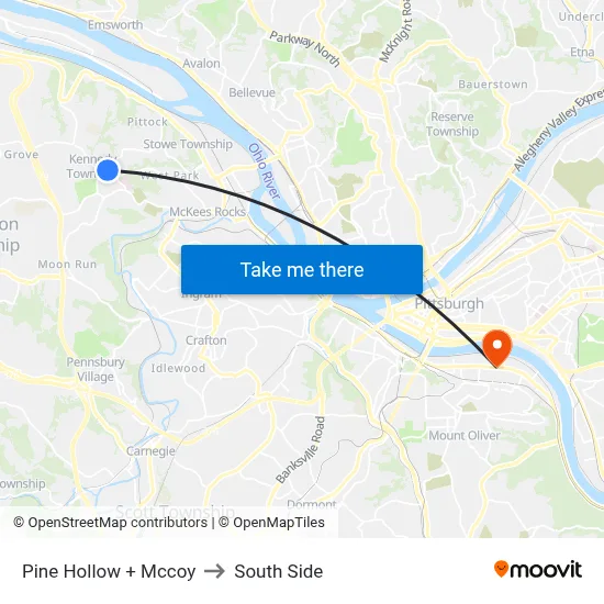 Pine Hollow + Mccoy to South Side map