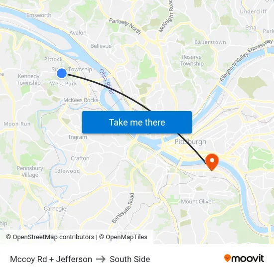 Mccoy Rd + Jefferson to South Side map