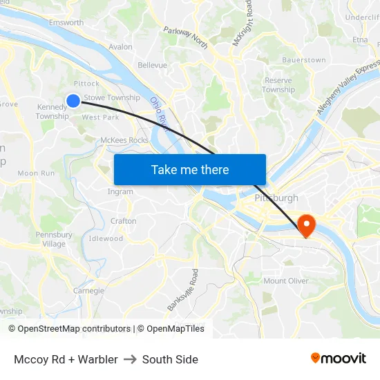 Mccoy Rd + Warbler to South Side map