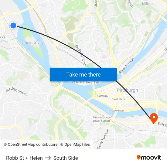 Robb St + Helen to South Side map