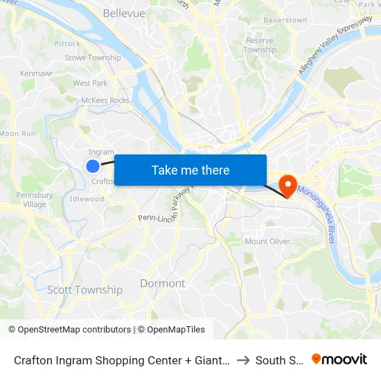 Crafton Ingram Shopping Center + Giant Eagle to South Side map