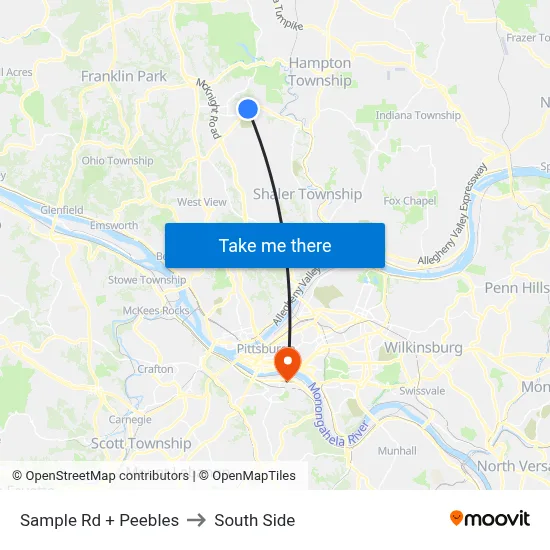 Sample Rd + Peebles to South Side map