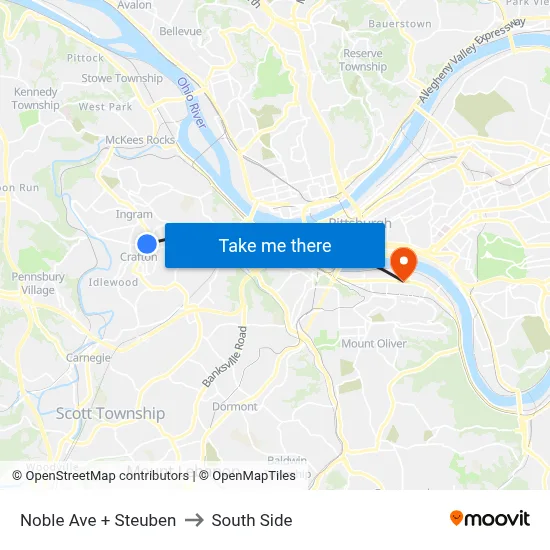 Noble Ave + Steuben to South Side map