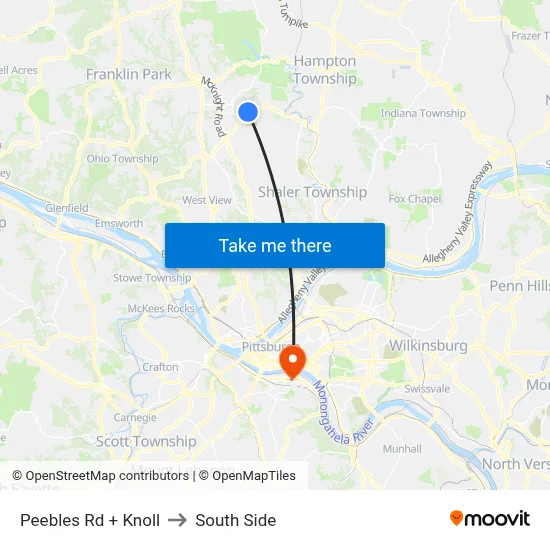 Peebles Rd + Knoll to South Side map