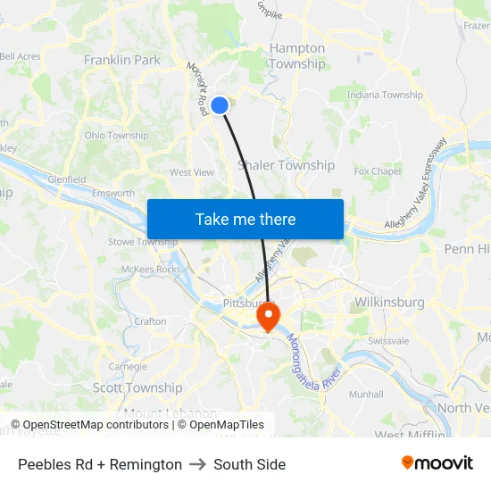 Peebles Rd + Remington to South Side map