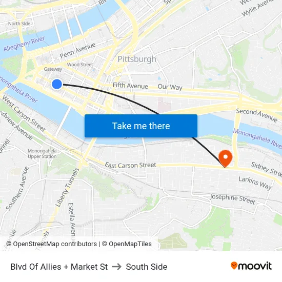Blvd Of Allies + Market St to South Side map