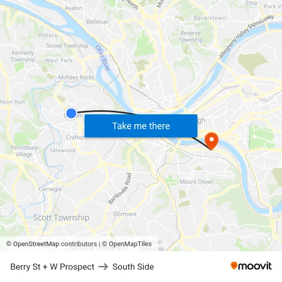 Berry St + W Prospect to South Side map