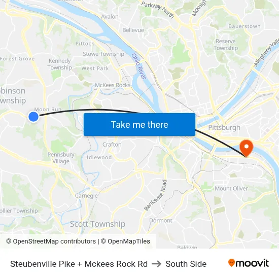 Steubenville Pike + Mckees Rock Rd to South Side map