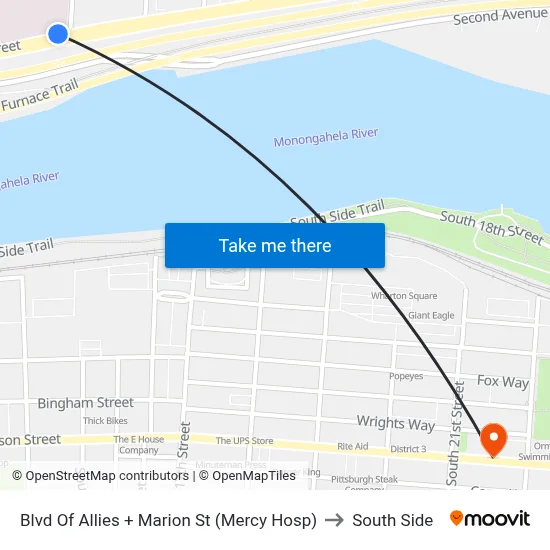 Blvd Of Allies + Marion St (Mercy Hosp) to South Side map