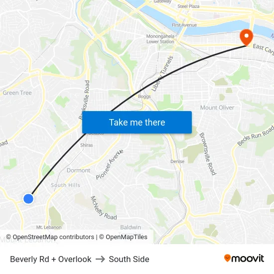 Beverly Rd + Overlook to South Side map