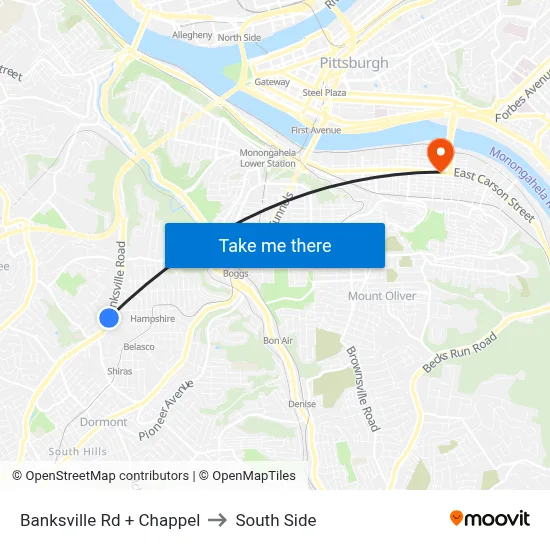 Banksville Rd + Chappel to South Side map
