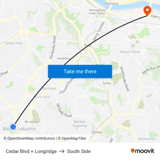 Cedar Blvd + Longridge to South Side map