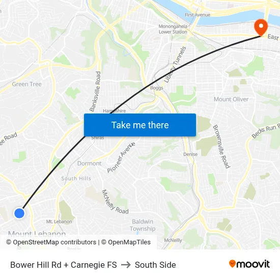 Bower Hill Rd + Carnegie FS to South Side map