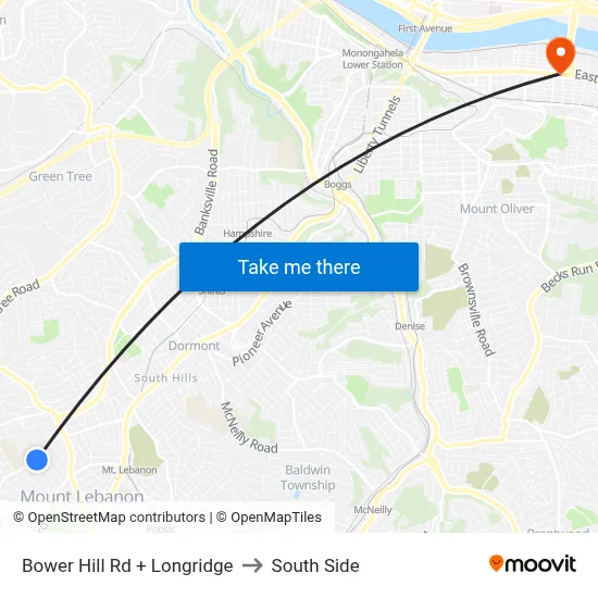 Bower Hill Rd + Longridge to South Side map