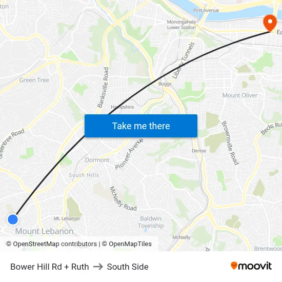 Bower Hill Rd + Ruth to South Side map
