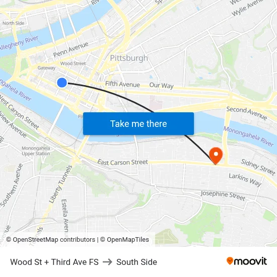 Wood St + Third Ave FS to South Side map