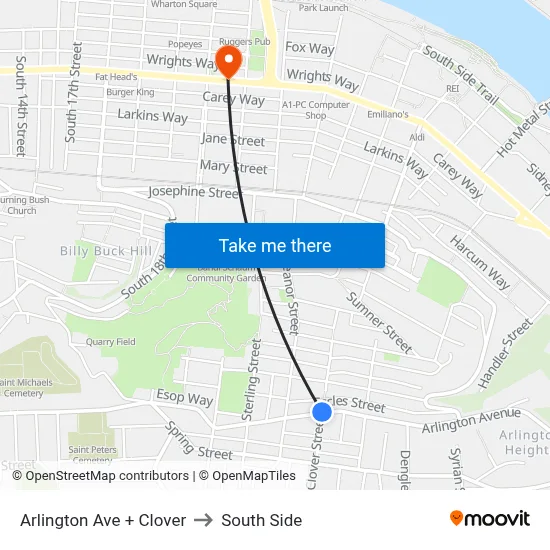 Arlington Ave + Clover to South Side map