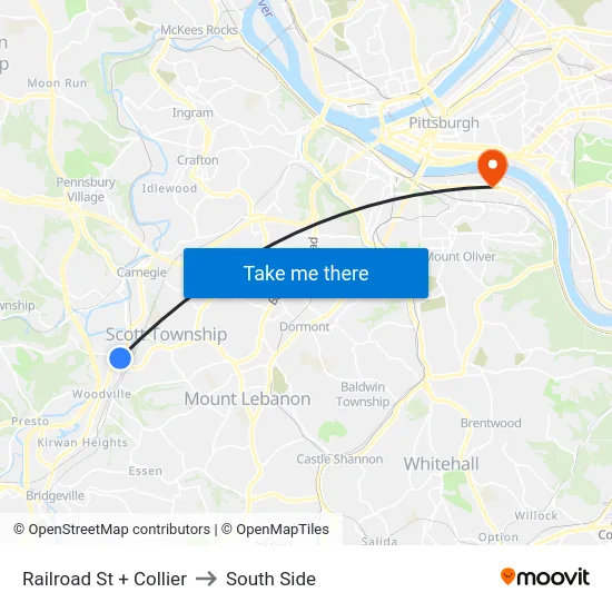 Railroad St + Collier to South Side map
