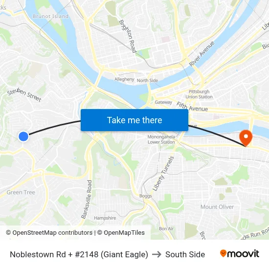 Noblestown Rd + #2148 (Giant Eagle) to South Side map