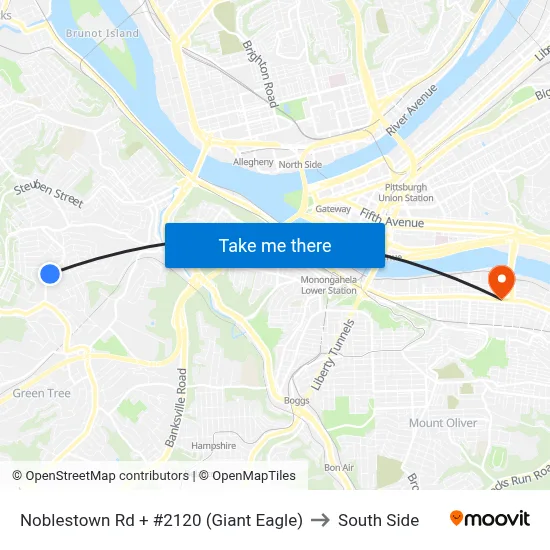 Noblestown Rd + #2120 (Giant Eagle) to South Side map