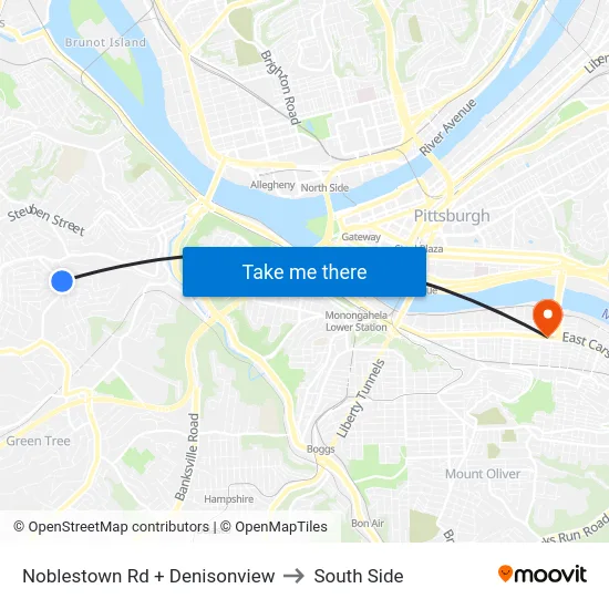 Noblestown Rd + Denisonview to South Side map