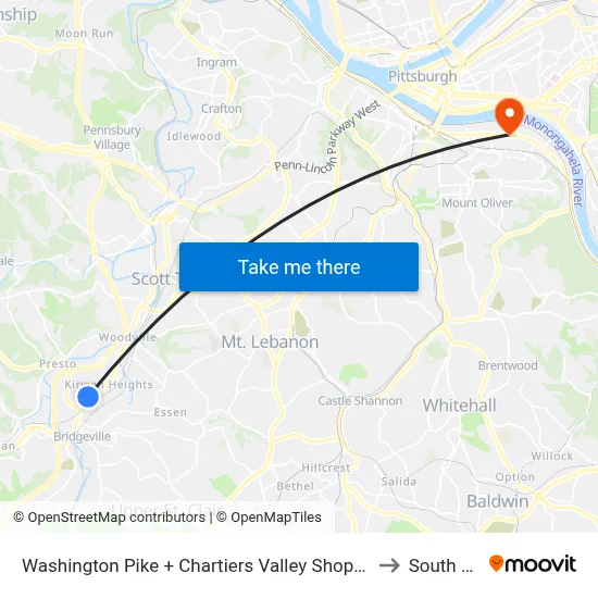Washington Pike + Chartiers Valley Shopping Center to South Side map