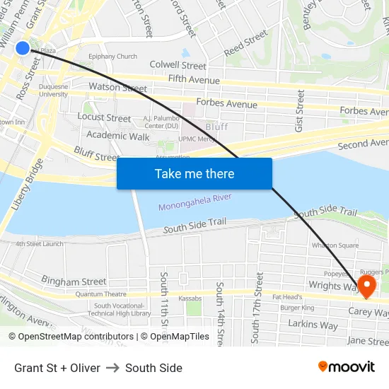 Grant St + Oliver to South Side map