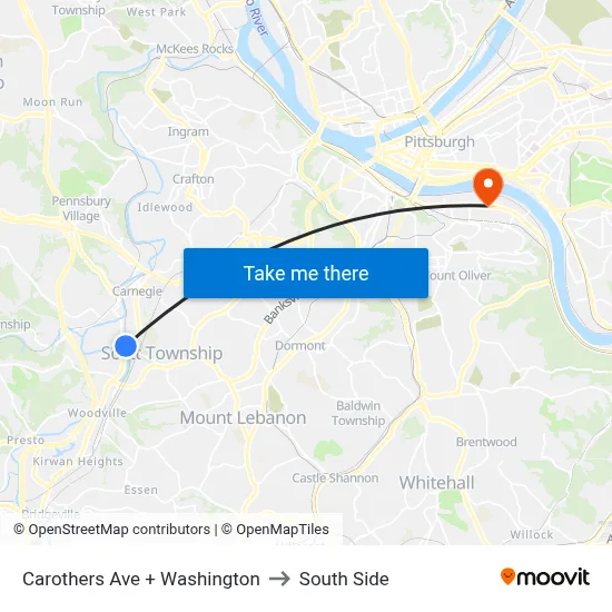 Carothers Ave + Washington to South Side map