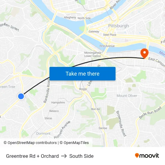Greentree Rd + Orchard to South Side map