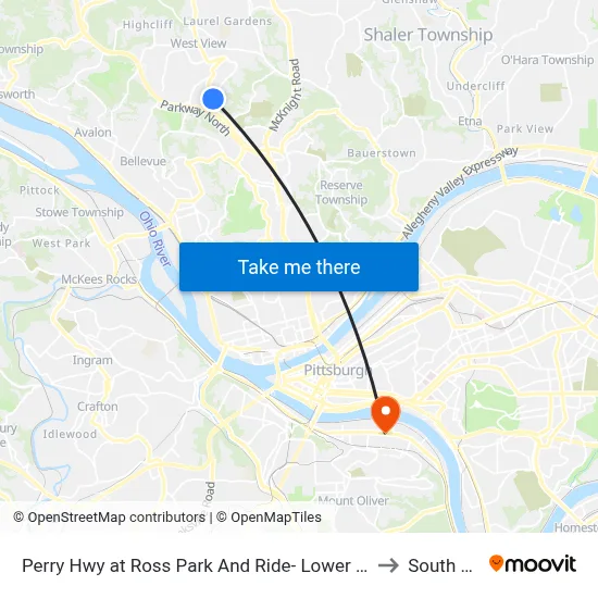 Perry Hwy at Ross Park And Ride- Lower Lot Shelter to South Side map
