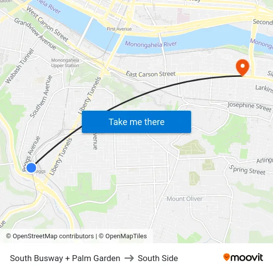 South Busway + Palm Garden to South Side map