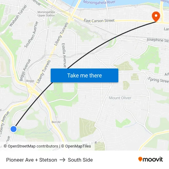 Pioneer Ave + Stetson to South Side map