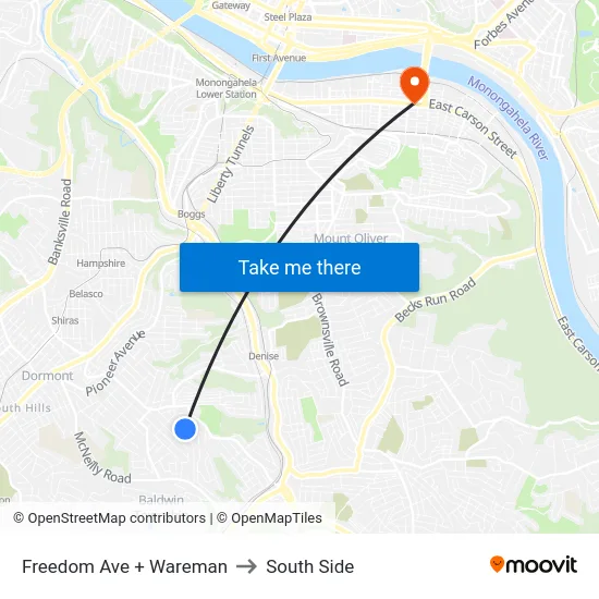 Freedom Ave + Wareman to South Side map