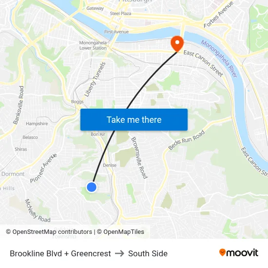 Brookline Blvd + Greencrest to South Side map