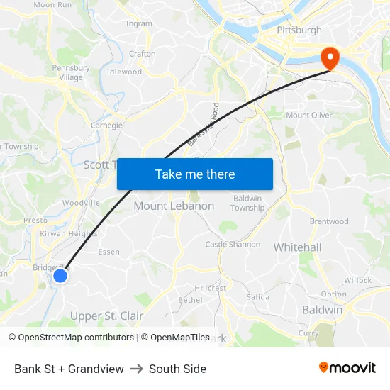 Bank St + Grandview to South Side map
