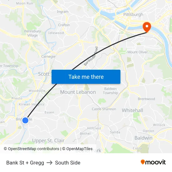 Bank St + Gregg to South Side map