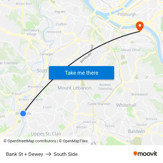 Bank St + Dewey to South Side map