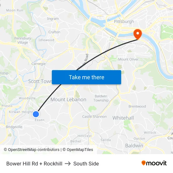 Bower Hill Rd + Rockhill to South Side map