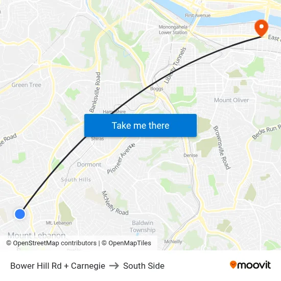 Bower Hill Rd + Carnegie to South Side map