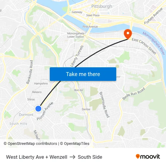 West Liberty Ave + Wenzell to South Side map