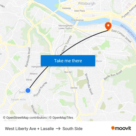 West Liberty Ave + Lasalle to South Side map