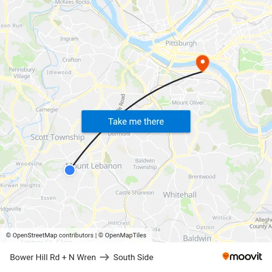 Bower Hill Rd + N Wren to South Side map
