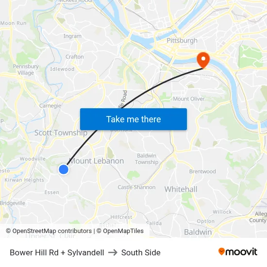 Bower Hill Rd + Sylvandell to South Side map