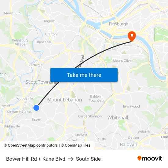 Bower Hill Rd + Kane Blvd to South Side map